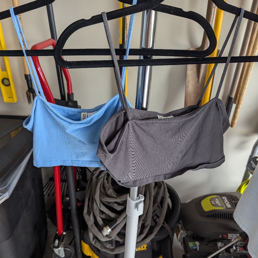 2 Divided Crop Tank Tops- Colors Blue And Dark Gray- Size Large